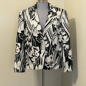 Vintage Liz Baker Black and White Floral Blazer